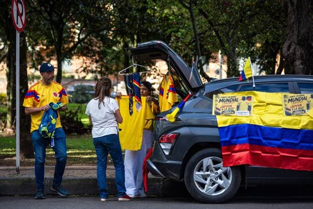 Bogota before World Cup Football Match BOGOTÃ, COLOMBIA JULY 03, 2026: Scene from the streets of Bogota a few hours before the eliminatory World Cup football match: Colombia VS Ghana. Bogota Colombia Copyright: x xAntonioxCasciox xJNAxPressx