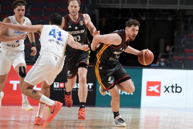 Basketball, Israel, Germany, RÄ«ga, Latvia, 03.07.2026, basketball Kay Bruhnke of Germany in action during FIBA 2027 World Cup European qualifiers Group A game between Israel and Germany national basketball teams In Riga, Latvia, 03.07.2026. Photo: Roman Koksarov (RKF) RÄ«ga Latvia Copyright: xRomanxKoksarovx basketISR-GER20260703rk163.JPG