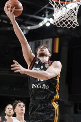 Basketball, Israel, Germany, RÄ«ga, Latvia, 03.07.2026, basketball Kay Bruhnke of Germany in action during FIBA 2027 World Cup European qualifiers Group A game between Israel and Germany national basketball teams In Riga, Latvia, 03.07.2026. Photo: Roman Koksarov (RKF) RÄ«ga Latvia Copyright: xRomanxKoksarovx basketISR-GER20260703rk173.JPG