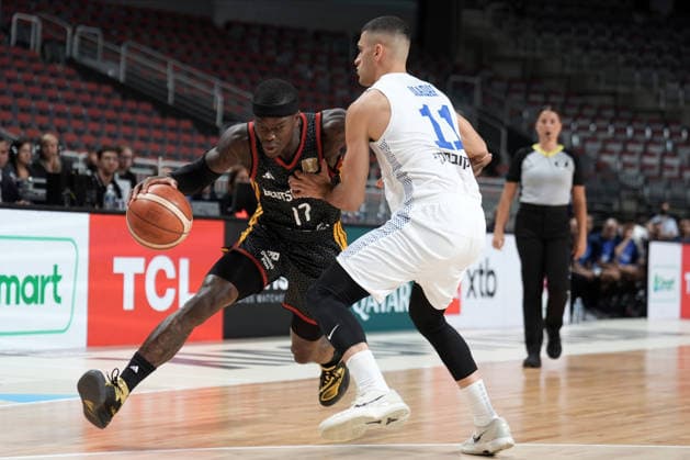 Basketball, Israel, Germany, RÄ«ga, Latvia, 03.07.2026, basketball Dennis Schroder of Germany and Yam Madar of Israel in action during FIBA 2027 World Cup European qualifiers Group A game between Israel and Germany national basketball teams In Riga, Latvia, 03.07.2026. Photo: Roman Koksarov (RKF) RÄ«ga Latvia Copyright: xRomanxKoksarovx basketISR-GER20260703rk128.JPG