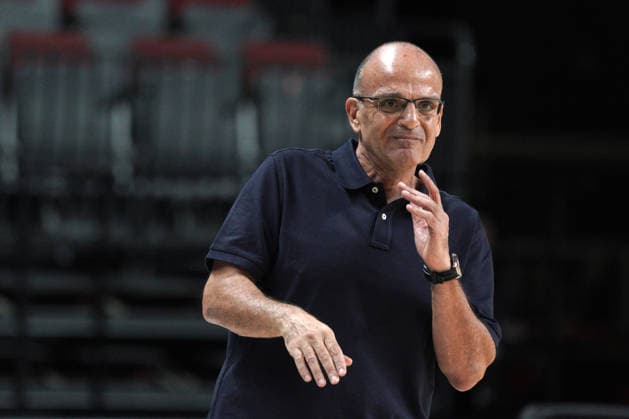 Basketball, Israel, Germany, RÄ«ga, Latvia, 03.07.2026, basketball Head coach of Israel Ariel Beit-Halahmy reacts during FIBA 2027 World Cup European qualifiers Group A game between Israel and Germany national basketball teams In Riga, Latvia, 03.07.2026. Photo: Roman Koksarov (RKF) RÄ«ga Latvia Copyright: xRomanxKoksarovx basketISR-GER20260703rk606.JPG