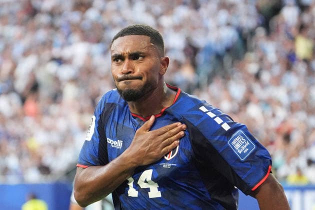 Deroy Duarte of Cape Verde celebrates a goal during a round of 32 match of the 2026 FIFA World Cup, WM, Weltmeisterschaft, Fussball between Argentina and Cape Verde at Hard Rock Stadium in Miami, USA, 03 July 2026. FIFA World Cup 2026: Argentina - Cape Verde !ACHTUNG: NUR REDAKTIONELLE NUTZUNG!  Copyright: xAlbertoxBoalx GR6048 20260704-55020794364_1