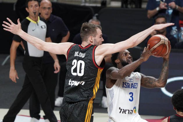 Basketball, Israel, Germany, RÄ«ga, Latvia, 03.07.2026, basketball Khadeen Carrington of Israel and Malte Delow of Germany in action during FIBA 2027 World Cup European qualifiers Group A game between Israel and Germany national basketball teams In Riga, Latvia, 03.07.2026. Photo: Roman Koksarov (RKF) Riga Latvia Copyright: xRomanxKoksarovx basketISR-GER20260703rk747.JPG