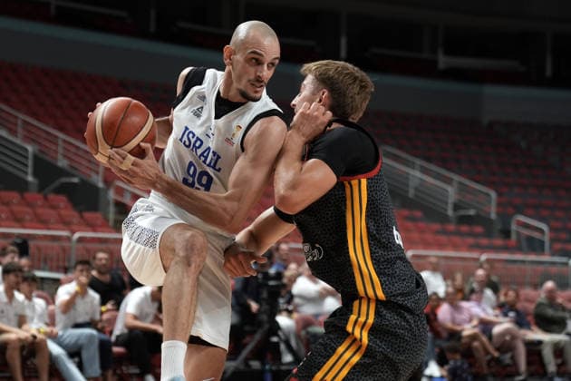 Basketball, Israel, Germany, RÄ«ga, Latvia, 03.07.2026, basketball Guy Palatin of Israel in action during FIBA 2027 World Cup European qualifiers Group A game between Israel and Germany national basketball teams In Riga, Latvia, 03.07.2026. Photo: Roman Koksarov (RKF) Riga Latvia Copyright: xRomanxKoksarovx basketISR-GER20260703rk1075.JPG