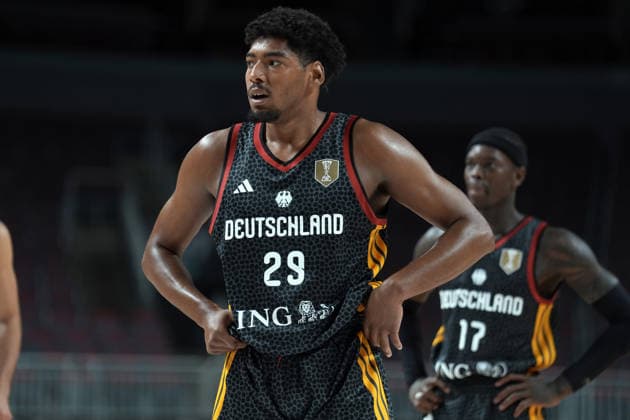 Basketball, Israel, Germany, RÄ«ga, Latvia, 03.07.2026, basketball Kostja Mushidi of Germany in action during FIBA 2027 World Cup European qualifiers Group A game between Israel and Germany national basketball teams In Riga, Latvia, 03.07.2026. Photo: Roman Koksarov (RKF) Riga Latvia Copyright: xRomanxKoksarovx basketISR-GER20260703rk1084.JPG