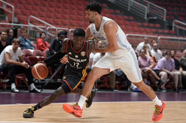 Basketball, Israel, Germany, RÄ«ga, Latvia, 03.07.2026, basketball Dennis Schroder of Germany in action during FIBA 2027 World Cup European qualifiers Group A game between Israel and Germany national basketball teams In Riga, Latvia, 03.07.2026. Photo: Roman Koksarov (RKF) Riga Latvia Copyright: xRomanxKoksarovx basketISR-GER20260703rk1097.JPG