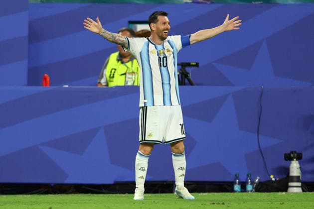 FIFA World Cup, WM, Weltmeisterschaft, Fussball 2026: Argentina v Cape Verde MIAMI, USA - 3rd July 2026: Lionel Messi of Argentina celebrates his side s third goal during the FIFA World Cup 2026 Round of 32 match between Argentina and Cape Verde at Miami Stadium Miami Miami Stadium United States of America Copyright: xCraigxMercerx xPeakxActionxPhotosx