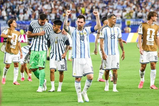 RECORD DATE NOT STATED FIFA World Cup, WM, Weltmeisterschaft, Fussball 2026 - Round of 32 - Argentina v Cape Verde Messi celebrates after Argentina s 3 2 victory over Cape Verde after the FIFA World Cup 2026 Round of 32 match at Miami Stadium, in Florida, United States, on Friday, July 03, 2026.(Foto: Vanessa Carvalho Brazil Photo Press IMAGO) Sports Copyright: xVanessaxCarvalhox