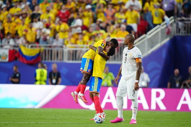 Sport Themen der Woche KW27 Colombia v Ghana - FIFA World Cup, WM, Weltmeisterschaft, Fussball 2026 - Round of 32 KANSAS CITY, UNITED STATES - JULY 3: Jhon Arias (11) of Colombia celebrates after scoring a goal during the 2026 FIFA World Cup Round of 32 match between Colombia and Ghana at Arrowhead Stadium (Kansas City Stadium) in Kansas City, Missouri, United States on July 3, 2026. Hakan Akgun Anadolu Missouri United States. Editorial use only. Please get in touch for any other usage.  Copyright: x2026xAnadoluxHakanxAkgunx