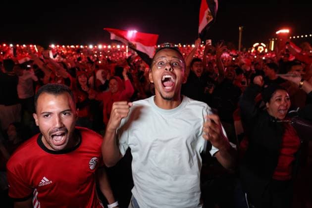 Egypt Fans Celebrate World Cup Victory Over Australia Cairo, EGYPT JULY 3, 2026: Egyptian fans celebrate at a fan zone in Egypt™s New Administrative Capital after the national team, Nationalteam defeated Australia in the FIFA World Cup, WM, Weltmeisterschaft, Fussball 2026 Round of 32. Cairo Egypt Copyright: x xMahmoudxAhmedxabdxelghanyx xJNAxPressx