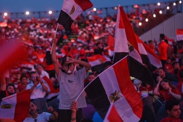 Egypt Fans Celebrate World Cup Victory Over Australia Cairo, EGYPT JULY 3, 2026: Egyptian fans celebrate at a fan zone in Egypt™s New Administrative Capital after the national team, Nationalteam defeated Australia in the FIFA World Cup, WM, Weltmeisterschaft, Fussball 2026 Round of 32. Cairo Egypt Copyright: x xMahmoudxAhmedxabdxelghanyx xJNAxPressx