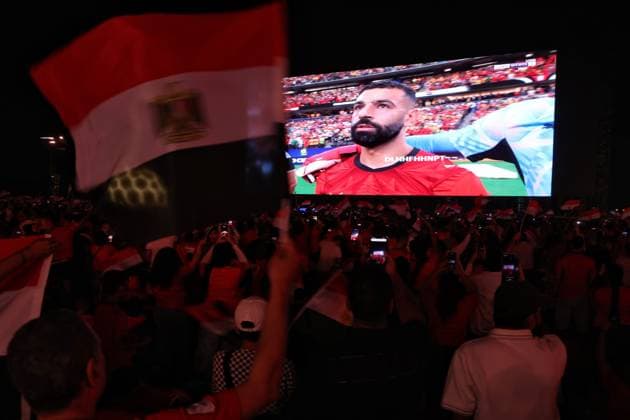 Egypt Fans Celebrate World Cup Victory Over Australia Cairo, EGYPT JULY 3, 2026: Egyptian fans celebrate at a fan zone in Egypt™s New Administrative Capital after the national team, Nationalteam defeated Australia in the FIFA World Cup, WM, Weltmeisterschaft, Fussball 2026 Round of 32. Cairo Egypt Copyright: x xMahmoudxAhmedxabdxelghanyx xJNAxPressx