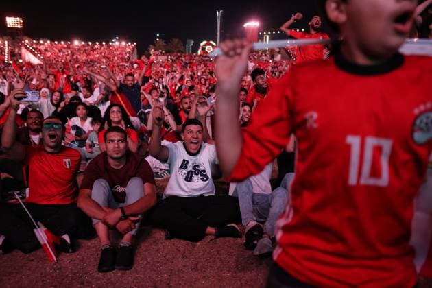 Egypt Fans Celebrate World Cup Victory Over Australia Cairo, EGYPT JULY 3, 2026: Egyptian fans celebrate at a fan zone in Egypt™s New Administrative Capital after the national team, Nationalteam defeated Australia in the FIFA World Cup, WM, Weltmeisterschaft, Fussball 2026 Round of 32. Cairo Egypt Copyright: x xMahmoudxAhmedxabdxelghanyx xJNAxPressx