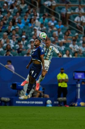 July 3, 2026, Miami Gardens, Florida, USA: Midfielder Deroy D. Duarte (14) of Cape Verde, and Midfielder Alexis Mac Allister (20) of Argentina battle for the ball during the World Cup Round of 32 match between Argentina and Cape Verde at Miami Stadium. Argentina defeated Cape Verde 3-2. Miami Gardens USA - ZUMAd212 20260703_zsp_d212_056 Copyright: xRichardxDolex
