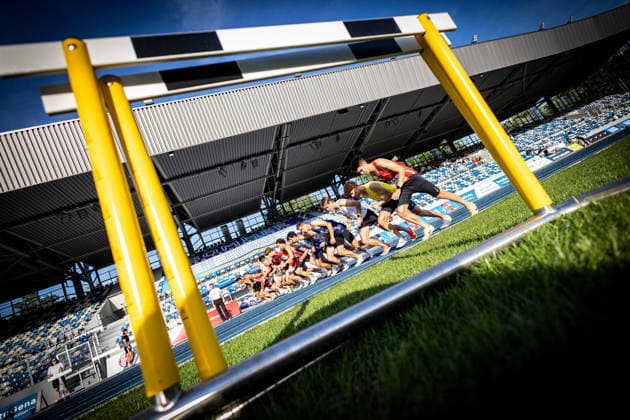 Deutsche Meisterschaften U23 U18; Bochum-Wattenscheid, 03.07.2026 Impression: Start zum 3000m-Hindernis-Finale der Junioren U23; Deutsche Meisterschaften U23 U18 am 03.07.2026 im Lohrheidestadion in Bochum-Wattenscheid (Nordrhein-Westfalen). *** German U23 and U18 Championships, Bochum Wattenscheid, July 3, 2026: A glimpse of the start of the 3,000-meter steeplechase final for the U23 juniors at the German U23 and U18 Championships on July 3, 2026, at the Lohrheidestadion in Bochum-Wattenscheid, North Rhine-Westphalia Copyright: xBEAUTIFULxSPORTS R.xSchmittx