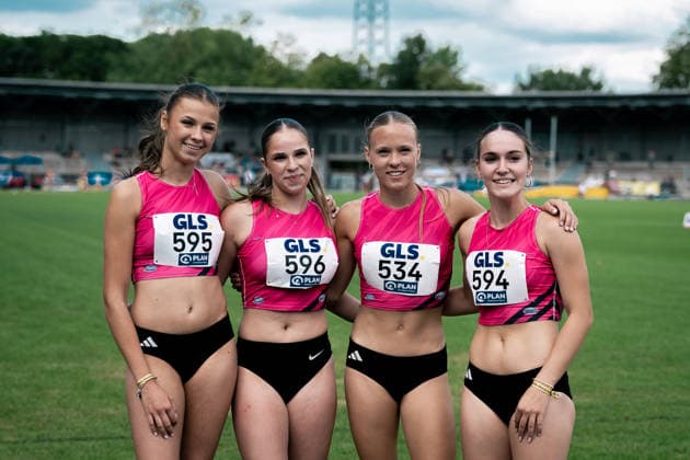 Fliedner Selina Benita (StG Wetterau, 594, 4x100m Staffel Frauen), Franosch Lea Sophie (StG Wetterau, 595, 4x100m Staffel Frauen), Schneider Hannah (StG Wetterau, 596, 4x100m Staffel Frauen), Decker Louisa (StG Wetterau, 593, 4x100m Staffel Frauen), Capitain Amalia (StG Wetterau, 534, 4x100m Staffel Frauen), GER, Leichtathletik, Athletics, Deutsche Meisterschaften U18 U23, Wattenscheid, 03.07.2026, GER, Leichtathletik, Athletics, Deutsche Meisterschaften U18 U23, Wattenscheid, 03.07.2026 Wattenscheid *** Fliedner Selina Benita, StG Wetterau, 594, Women s 4x100m Relay, Franosch Lea Sophie, StG Wetterau, 595, Women s 4x100m Relay, Schneider Hannah, StG Wetterau, 596, Women’s 4x100m Relay, Decker Louisa StG Wetterau, 593, Women’s 4x100m Relay, Capitain Amalia StG Wetterau, 534, Women’s 4x100m Relay, GER, Track and Field, Athletics, German U18 and U23 Championships, Wattenscheid, July 3, 2026, GER, Track and Field, Athletics, German U18 and U23 Championships, Wattenscheid, July 3, 2026, Wattenscheid Copyright: xStefanxMayerx EP_SMR