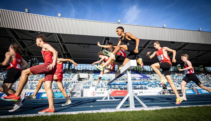 Deutsche Meisterschaften U23 U18; Bochum-Wattenscheid, 03.07.2026 Noch mitten im Feld: Noah Cais (Laufgemeinschaft Wehringen) im 3000m-Hindernis-Finale der Junioren U23; Deutsche Meisterschaften U23 U18 am 03.07.2026 im Lohrheidestadion in Bochum-Wattenscheid (Nordrhein-Westfalen). *** German U23 and U18 Championships, Bochum-Wattenscheid, July 3, 2026 Still in the middle of the pack: Noah Cais of the Wehringen Running Club in the 3,000-meter steeplechase final at the U23 and U18 German Championships on July 3, 2026, at the Lohrheidestadion in Bochum-Wattenscheid, NorthRhineland-Westphalia Copyright: xBEAUTIFULxSPORTS R.xSchmittx