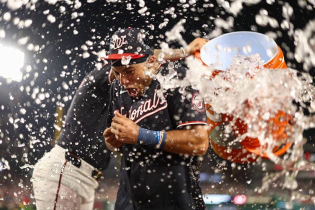 Sport Themen der Woche KW27 July 3, 2026, Washington D.C, District Of Columbia, United States: Washington, DC; Washington Nationals left fielder Daylen Lile (4) is showered with ice water after the Major League Baseball game between the Washington Nationals and the Pittsburgh Pirates at Nationals Park on Friday, July 3, 2026. The Nationals beat the Pirates 9-5. Washington D.C United States - ZUMAp258 20260703_znp_p258_099 Copyright: xStevexPrakopex