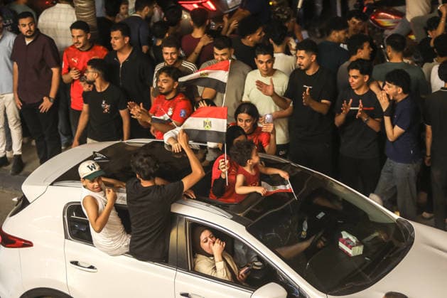 Egyptians celebrate historic advance to World Cup Round of 16 in Cairo CAIRO, EGYPT - JULY 4: Egyptian fans take to the streets to celebrate their national team, Nationalteam s historic victory over Australia to advance to the Round of 16 in the 2026 FIFA World Cup, WM, Weltmeisterschaft, Fussball in Cairo, Egypt, on July 4, 2026. Nationwide celebrations erupted across the country after the Egyptian National Football Team defeated Australia 4-2 on penalties in the Round of 32, reaching this stage for the first time in their history. Supporters gathered in various cities, particularly in the capital Cairo, chanting slogans and carrying flags to mark the historic achievement. Mohamed Elshahed Anadolu Cairo Egypt. Editorial use only. Please get in touch for any other usage.  Copyright: x2026xAnadoluxMohamedxElshahedx
