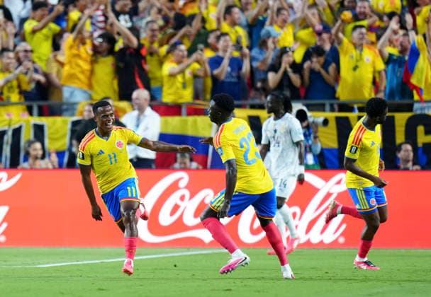 (260704) -- KANSAS CITY, July 4, 2026 -- Jhon Arias (L) of Colombia celebrates scoring during the round of 32 match between Colombia and Ghana at the 2026 FIFA World Cup, WM, Weltmeisterschaft, Fussball in Kansas City, the United States, July 3, 2026. ) (SP)U.S.-KANSAS CITY-FOOTBALL-FIFA WORLD CUP-ROUND OF 32-COL VS GHA JiaxHaocheng 