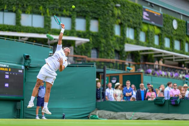 Day Six: The Championships - Wimbledon 2026 LONDON, ENGLAND JULY 04 - Luis Guto Miguel of Brazil during Boy’s Single First Round against Vincent Fletcher of Great Britain at The Wimbledon Lawn Tennis Championship at Wimbledon on July 04, 2026 in London, England. (Photo by Keeran Marquis)  Copyright: xKeeranxMarquis Fotoarena SPPx Sportspressphoto_SPR184602