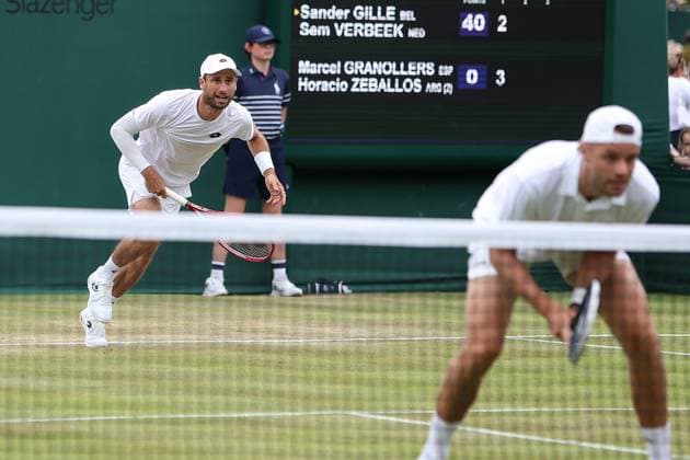 The Championships Wimbledon 2026- DAY 6- 04 07 2026 Great Britain, London, All England Lawn Tennis Club, The Championships Wimbledon 2026 - DAY 6- 04 07 2026 Belgian player Sander Gille (BEL) and his double partner Sem Verbeek (NED) pictured during their second double round in London , All England Lawn Tennis Club at The Championships Wimbledon 2026 LONDON GREAT BRITAIN  Copyright: xMélaniexJeusettex