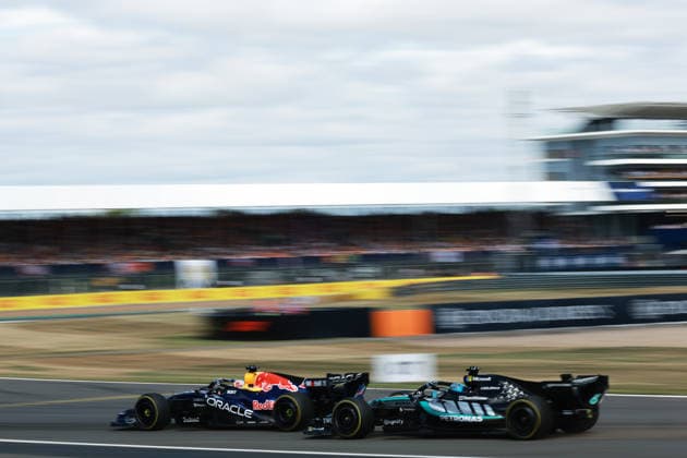 F1 - BRITISH GRAND PRIX 2026 03 VERSTAPPEN Max (nld), Red Bull Racing Ford RB22, action and 63 RUSSELL George (gbr), Mercedes AMG F1 Team W17, action during the Formula 1 British Grand Prix 2026, 9th round of the 2026 Formula One World Championship, WM, Weltmeisterschaft from July 3 to 5, 2026 on the Silverstone Circuit, in Silverstone, United Kingdom - SilverstoneUnited Kingdom  Copyright: xDPPIx