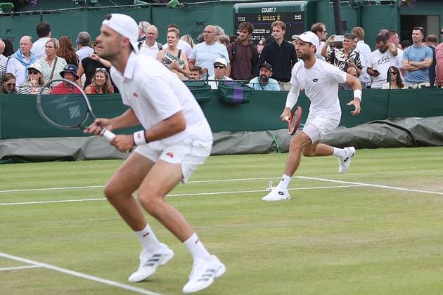 The Championships Wimbledon 2026- DAY 6- 04 07 2026 Great Britain, London, All England Lawn Tennis Club, The Championships Wimbledon 2026 - DAY 6- 04 07 2026 Belgian player Sander Gille (BEL) and his double partner Sem Verbeek (NED) pictured during their second double round in London , All England Lawn Tennis Club at The Championships Wimbledon 2026 LONDON GREAT BRITAIN  Copyright: xMélaniexJeusettex