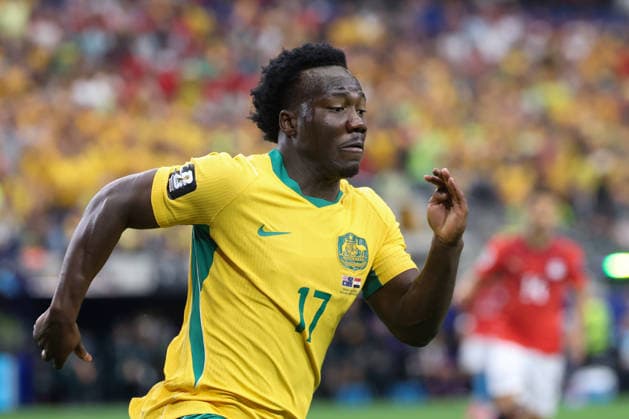 ARLINGTON, TX - JULY 03: Nestory Irankunda 17 of Australia races toward a loose ball during the FIFA World Cup, WM, Weltmeisterschaft, Fussball 2026 Round of 32 match between Australia and Egypt on July 3, 2026, at Dallas Stadium in Dallas, Texas. (Photo by David Buono Icon Sportswire) SOCCER: JUL 03 FIFA World Cup 26 Round of 32 - Australia vs Egypt EDITORIAL USE ONLY Icon260703098
