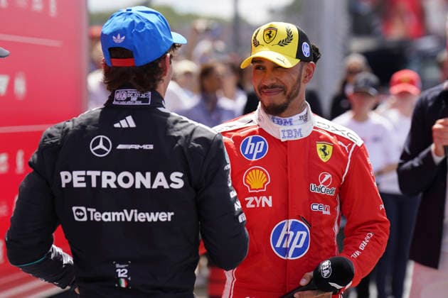 FORMULA ONE BRITISH GRAND PRIX 2026 Kimi Antonelli 12 (ITA) Mercedes and Lewis Hamilton 44 (GBR) Ferrari in parc ferme after the Sprint Race during the Formula 1 Pirelli British Grand Prix 2026, 9th round of the 2026 Formula 1 World Championship, WM, Weltmeisterschaft from 3rd - 5th July, 2026 at the Silverstone Circuit, Silverstone, England. Credit: Robbie Hoad Every Second Media Editorial use only. All images are copyright Every Second Media Limited. No images may be reproduced without prior permission. Copyright: xIMAGO EveryxSecondxMediax ESM-2060-0313 RobbiexHoadx xEveryxSecondxMediax