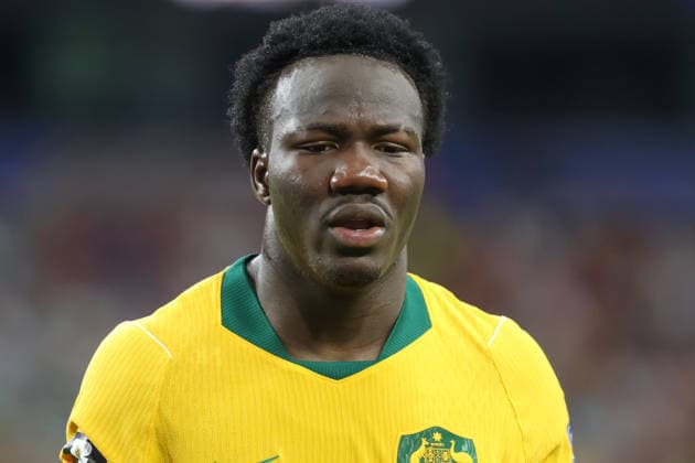 ARLINGTON, TX - JULY 03: Nestory Irankunda 17 of Australia on the pitch during the FIFA World Cup, WM, Weltmeisterschaft, Fussball 2026 Round of 32 match between Australia and Egypt on July 3, 2026, at Dallas Stadium in Dallas, Texas. (Photo by David Buono Icon Sportswire) SOCCER: JUL 03 FIFA World Cup 26 Round of 32 - Australia vs Egypt EDITORIAL USE ONLY Icon260703117