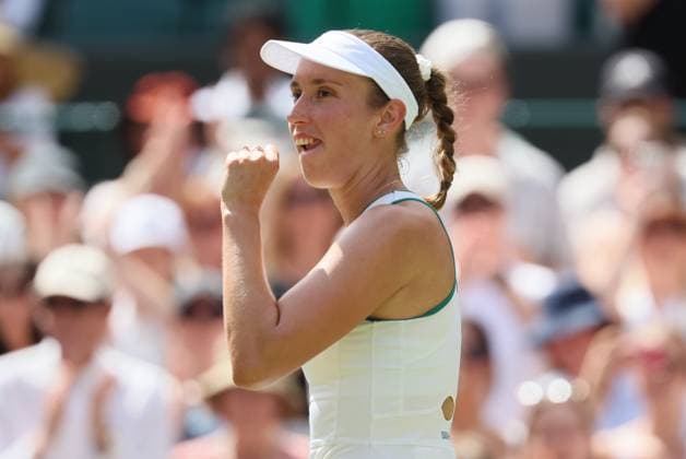 Belgian Elise Mertens reacts during a tennis match against Kazakh Rybakina, in the third round of the Ladies singles at the Wimbledon grand slam tennis tournament in London, Britain, Saturday 04 July 2026. BENOITxDOPPAGNE  x180341469x