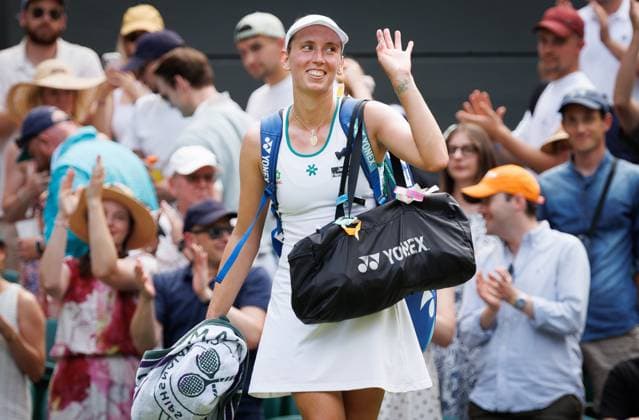 Belgian Elise Mertens celebrates after winning a tennis match between Belgian Mertens and Kazakh Rybakina, in the third round of the Ladies singles at the Wimbledon grand slam tennis tournament in London, Britain, Saturday 04 July 2026. BENOITxDOPPAGNE  x180350632x