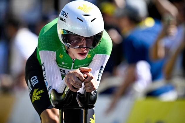 Dutch Alex Molenaar of Caja Rural-Seguros RGA pictured in action during the first stage of the 2026 Tour de France cycling race, a team time trial of 19km with start and finish in Barcelona, Spain, Saturday 04 July 2026. The 113th edition of the Tour de France starts on Saturday 4 July in Barcelona, Spain, and will finish in Paris, France on the 26th of July. JASPERxJACOBS  x180355519x