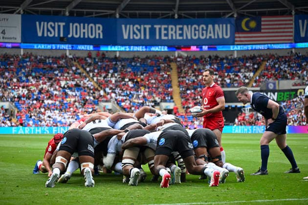 RECORD DATE NOT STATED 4th July 2026; Cardiff City Stadium, Cardiff, Wales; 2026 Nations Championship Rugby, Fiji versus Wales; Tomos Williams of Wales puts the ball into the scrum AledxHopkins