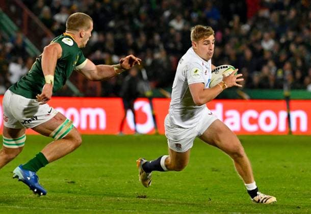 Jack van Poortvliet of England in action against Cameron Hanekom of South Africa South Africa v England, Nations Championship 2026, Rugby Union International, Emirates Airline Park, Johannesburg, South Africa - 04 Jul 2026Johannesburg Emirates Airline Park South Africa  Copyright: xWaldoxSwiegers Shutterstockx 16975560t