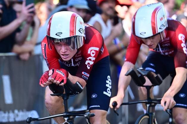 Tour de France 2026 Stage 1 BARCELONA, SPAIN - JULY 04 : Van Eetvelt Lennert (BEL) of Lotto - Intermarche in action during stage 1 of the 113rd edition of Tour de France an UCI World Tour 2.UWT Team Time Trial stage for Men Elite of 19 km with start in Barcelona and finish in Barcelona on July 4, 2026 in Barcelona, Spain, 04 07 2026 Barcelona Spain  Copyright: xPeterxDexVoechtx
