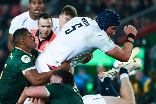 2026 Nations Championship Southern Hemisphere Series, Emirates Airline Park, Johannesburg, South Africa 4 7 2026 South Africa vs England George Martin of England tackled by Damian Willemse of South Africa George Martin tackled by Damian Willemse 4 7 2026  Copyright: xx DS_DDS_2680