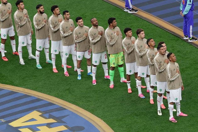 FIFA World Cup, WM, Weltmeisterschaft, Fussball 2026 - Round of 16 - Canada vs Morocco Players of Morocco sing the national anthem before the FIFA World Cup 2026 Round of 16 match Canada against Morocco, in Houston, USA, 04 July 2026. HOUSTON United States  Copyright: xCHRISTOPHERxNEUNDORFx