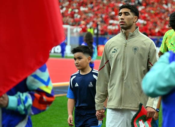 FIFA World Cup, WM, Weltmeisterschaft, Fussball 2026 - Round of 16 - Canada vs Morocco Achraf Hakimi of Morocco arrives for the national anthem ahead of the FIFA World Cup 2026 Round of 16 match Canada against Morocco, in Houston, USA, 04 July 2026. HOUSTON United States  Copyright: xSAMxWASSONx