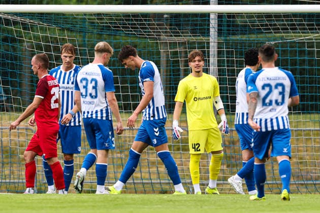 Torwart Tjark Möbius (1. FC Magdeburg,42) - 2. Fußball Bundesliga Saison 2026-2027 Testspiel Sommervorbereitung FSV Havelberg vs 1. FC Magdeburg im Sportforum am Eichwald - Aktion,Fußball,Mann,Männer,Deutschland,04.07.2026 *** Goalkeeper Tjark Möbius, 1 FC Magdeburg, 42 2 Bundesliga Season 2026–2027, Summer preseason friendly: FSV Havelberg vs. 1 FC Magdeburg at the Sportforum am Eichwald, Action, Soccer, Man,Men, Germany, July 4, 2026