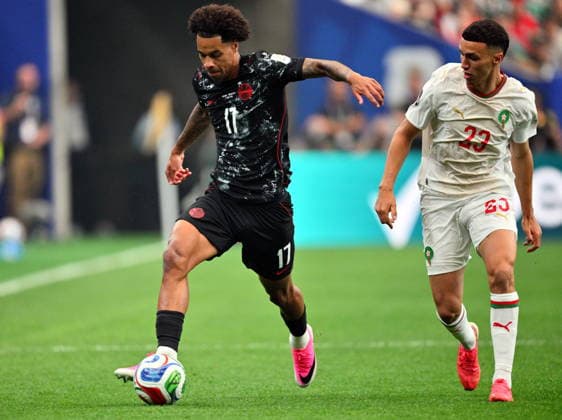 FIFA World Cup, WM, Weltmeisterschaft, Fussball 2026 - Round of 16 - Canada vs Morocco Tajon Buchanan of Canada (L) and Bilal El Khannouss of Morocco in action during the FIFA World Cup 2026 Round of 16 match Canada against Morocco, in Houston, USA, 04 July 2026. HOUSTON United States  Copyright: xSAMxWASSONx