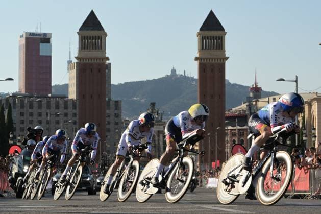 Tour de France 2026 Stage 1 BARCELONA, SPAIN - JULY 04 : Evenepoel Remco (BEL) of Red Bull BORA Hansgrohe in action during stage 1 of the 113rd edition of Tour de France an UCI World Tour 2.UWT Team Time Trial stage for Men Elite of 19 km with start in Barcelona and finish in Barcelona on July 4, 2026 in Barcelona, Spain, 04 07 2026 Barcelona Spain  Copyright: xSzymonxGruchalskix