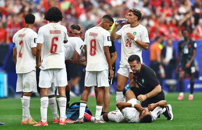 Ismael Saibari of Morocco looks injured Canada v Morocco, 2026 FIFA World Cup, WM, Weltmeisterschaft, Fussball Round of 16, Football, Houston Stadium, Houston, Texas, USA - 04 Jul 2026Houston Houston Stadium Texas (TX) United States of America  Copyright: xMichaelxZemanek Shutterstockx 16975466p
