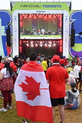 July 4, 2026, Toronto, On, Canada: Fans enjoy a performance by Kenzy prior to the start of Canada s World Cup soccer match against Morocco at FIFA Fan Fest in Toronto on Saturday, July 4, 2026. Canada News - July 4, 2026  - ZUMAc35_ 20260704_zaf_c35_007 Copyright: xJonxBlackerx