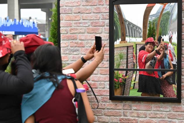 July 4, 2026, Toronto, On, Canada: Fans take a selfie prior to the start of Canada s World Cup soccer match against Morocco at FIFA Fan Fest in Toronto on Saturday, July 4, 2026. Canada News - July 4, 2026  - ZUMAc35_ 20260704_zaf_c35_006 Copyright: xJonxBlackerx