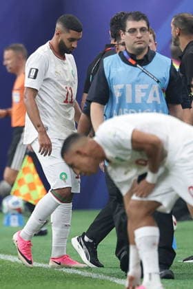 FIFA World Cup, WM, Weltmeisterschaft, Fussball 2026 - Round of 16 - Canada vs Morocco Ismael Saibari of Morocco leaves the pitch due to an injury during the FIFA World Cup 2026 Round of 16 match Canada against Morocco, in Houston, USA, 04 July 2026. HOUSTON United States  Copyright: xCHRISTOPHERxNEUNDORFx