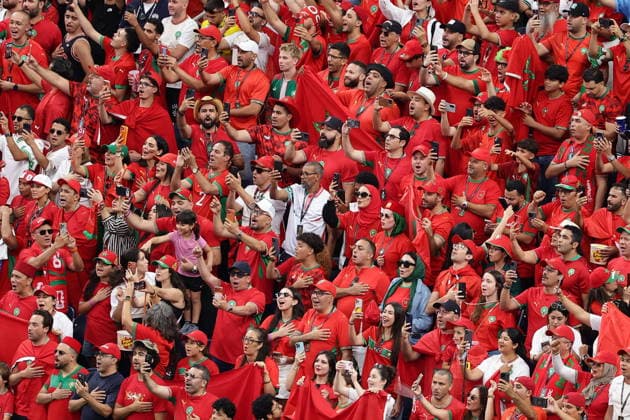 FIFA World Cup, WM, Weltmeisterschaft, Fussball 2026 - Round of 16 - Canada vs Morocco Supporters of Morocco sing the national anthem before the FIFA World Cup 2026 Round of 16 match Canada against Morocco, in Houston, USA, 04 July 2026. HOUSTON United States  Copyright: xCHRISTOPHERxNEUNDORFx