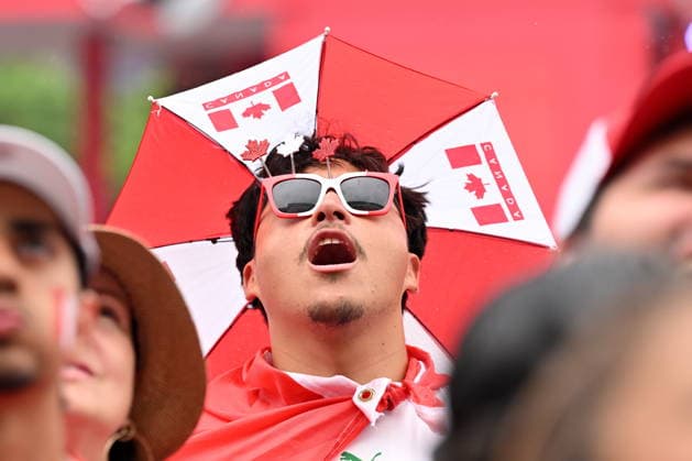 July 4, 2026, Toronto, On, Canada: Fans watch the action during the first half of Canada s World Cup soccer match against Morocco at FIFA Fan Fest in Toronto on Saturday, July 4, 2026. Canada V. Morocco R16  - ZUMAc35_ 20260704_zaf_c35_023 Copyright: xJonxBlackerx
