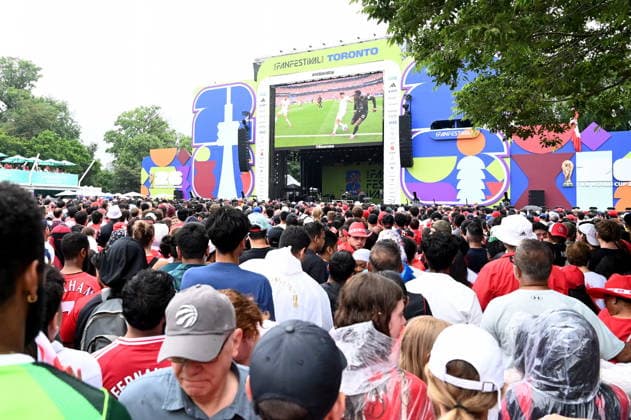 July 4, 2026, Toronto, On, Canada: Fans watch the action during the first half of Canada s World Cup soccer match against Morocco at FIFA Fan Fest in Toronto on Saturday, July 4, 2026. Canada V. Morocco R16  - ZUMAc35_ 20260704_zaf_c35_024 Copyright: xJonxBlackerx